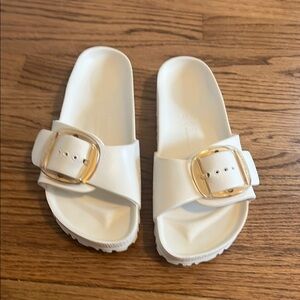 Women’s Birkenstock Madrid Big Buckle EVA Slide Sandal in Cream - size 37!